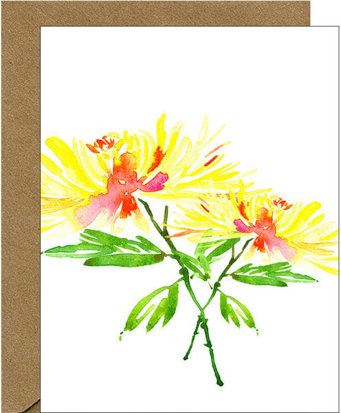 Image of Fuji Chrysanthemum Watercolor Floral Note Card