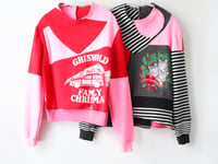 Image 6 of griswold xmas red pink courtneycourtney adult L large longsleeve patchwork funnel neck sweatshirt