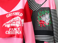 Image 7 of griswold xmas red pink courtneycourtney adult L large longsleeve patchwork funnel neck sweatshirt