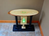 Image 1 of Handmade Wooden Live Edge End Table with color changing LED lights, Carved deer antler and pine tree