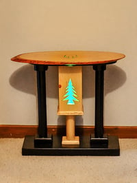 Image 10 of Handmade Wooden Live Edge End Table with color changing LED lights, Carved deer antler and pine tree