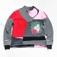 Image 1 of meow christmas cats courtneycourtney adult L large longsleeve patchwork funnel neck sweatshirt xmas 