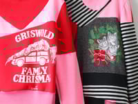 Image 10 of meow christmas cats courtneycourtney adult L large longsleeve patchwork funnel neck sweatshirt xmas