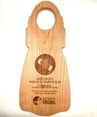 Image 2 of SCUBA Diver Fin Award Gift Cherry Wood Personalized Laser Engraved