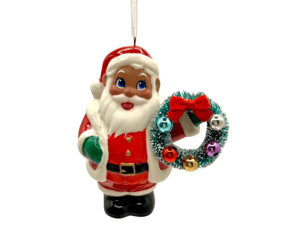 Retro Santa with Wreath Christmas Tree Ornament | Joanne