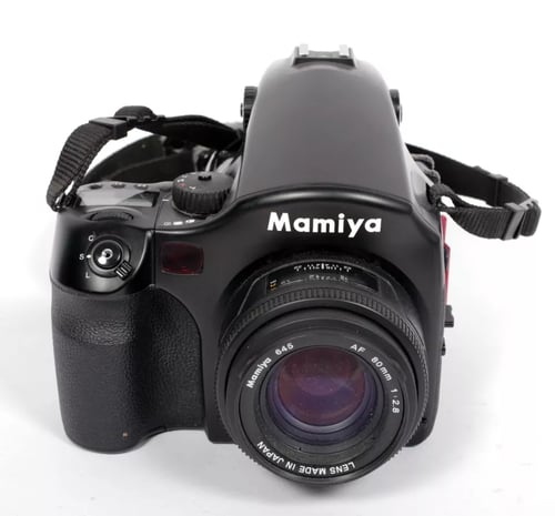 Image of Mamiya AFD 645 6X4.5 medium format camera w/ 80mm lens + 120/220 back #4897