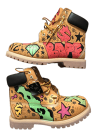 Image 4 of Timberland 6 inch Premium wheat custom made hand painted boots 