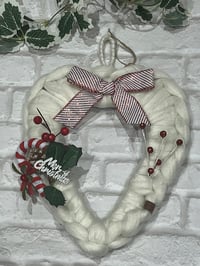 Image 1 of Hand Knitted Christmas Heart Decoration