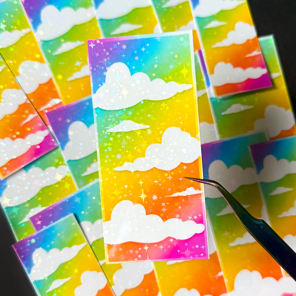 Image of Rainbow Clouds Holographic Sticker