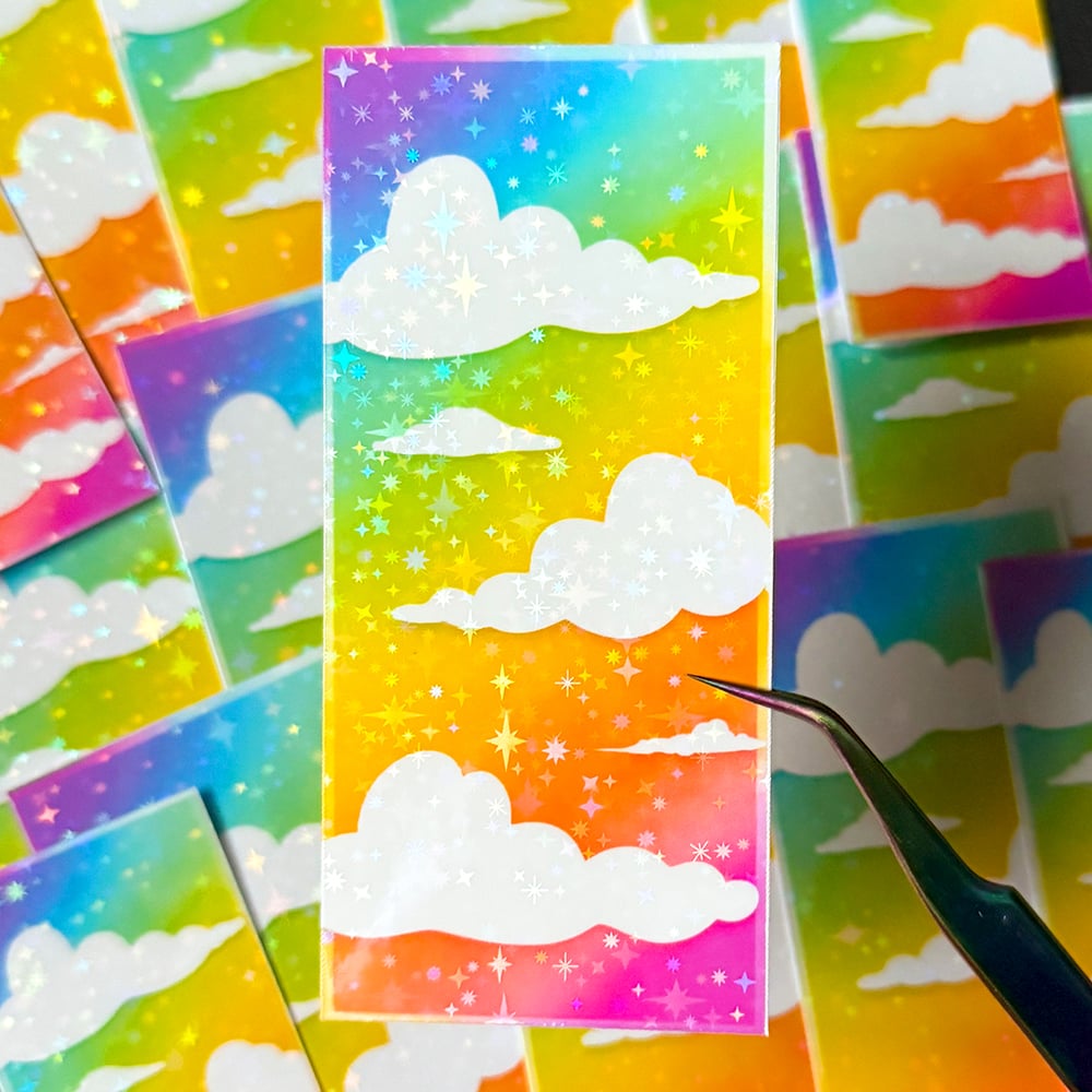 Image of Rainbow Clouds Holographic Sticker