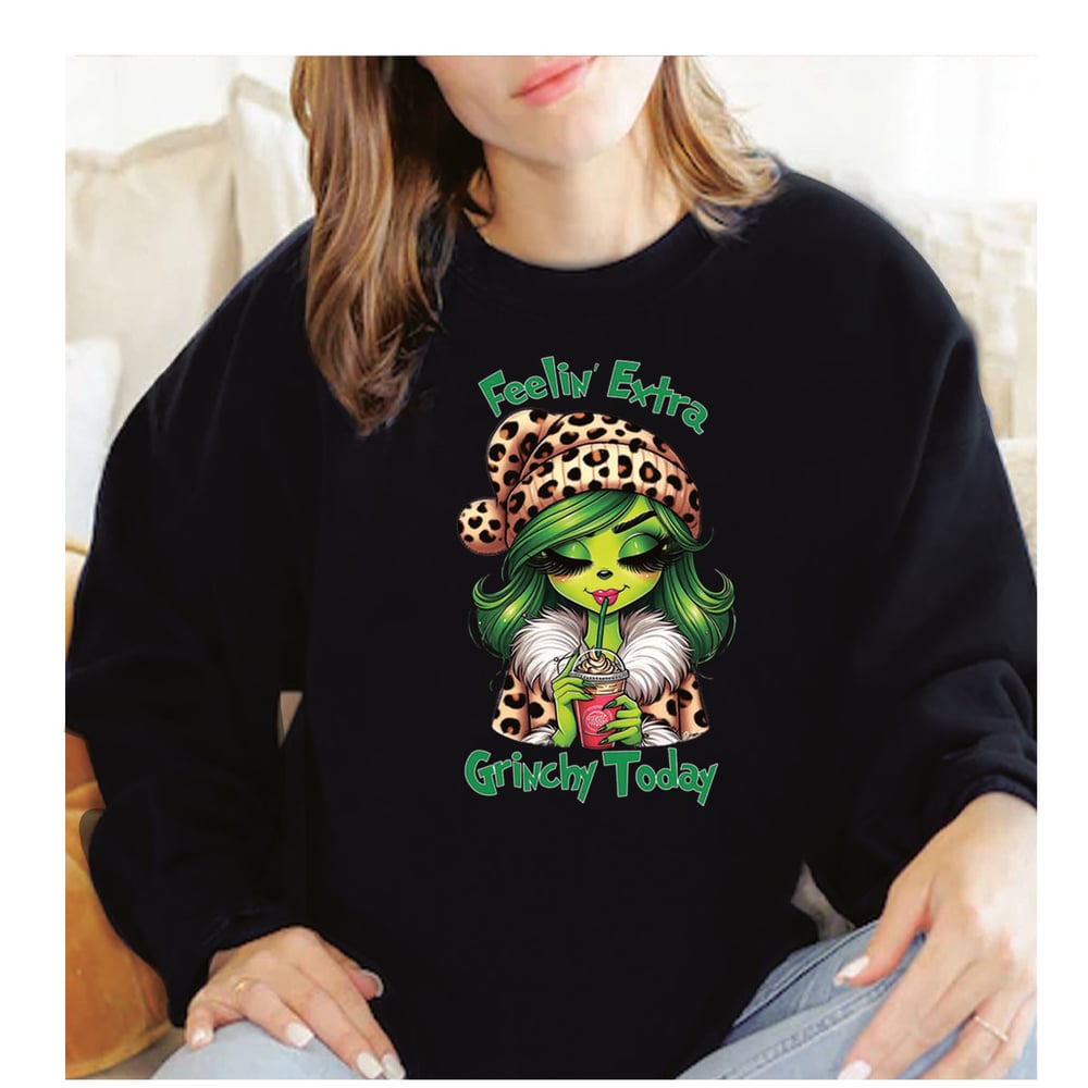 Image of LEOPARD GREEN  BADDIE CREWNECK SWEATER