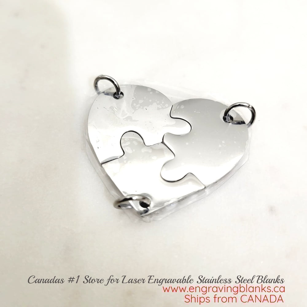 Image of Laser Engravable Charms for Family of 3 / 3 Friends HEART Keychain & Necklace - Steel Silver Color