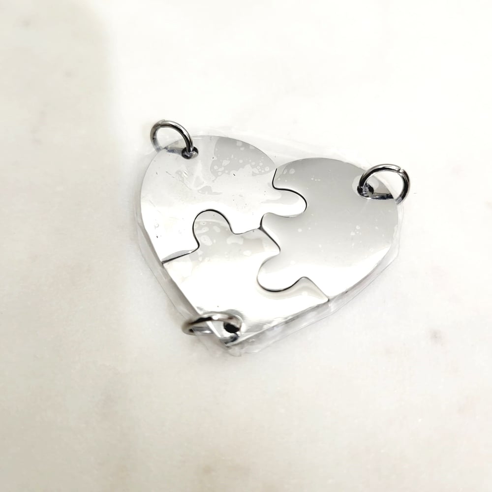 Image of Laser Engravable Charms for Family of 3 / 3 Friends HEART Keychain & Necklace - Steel Silver Color