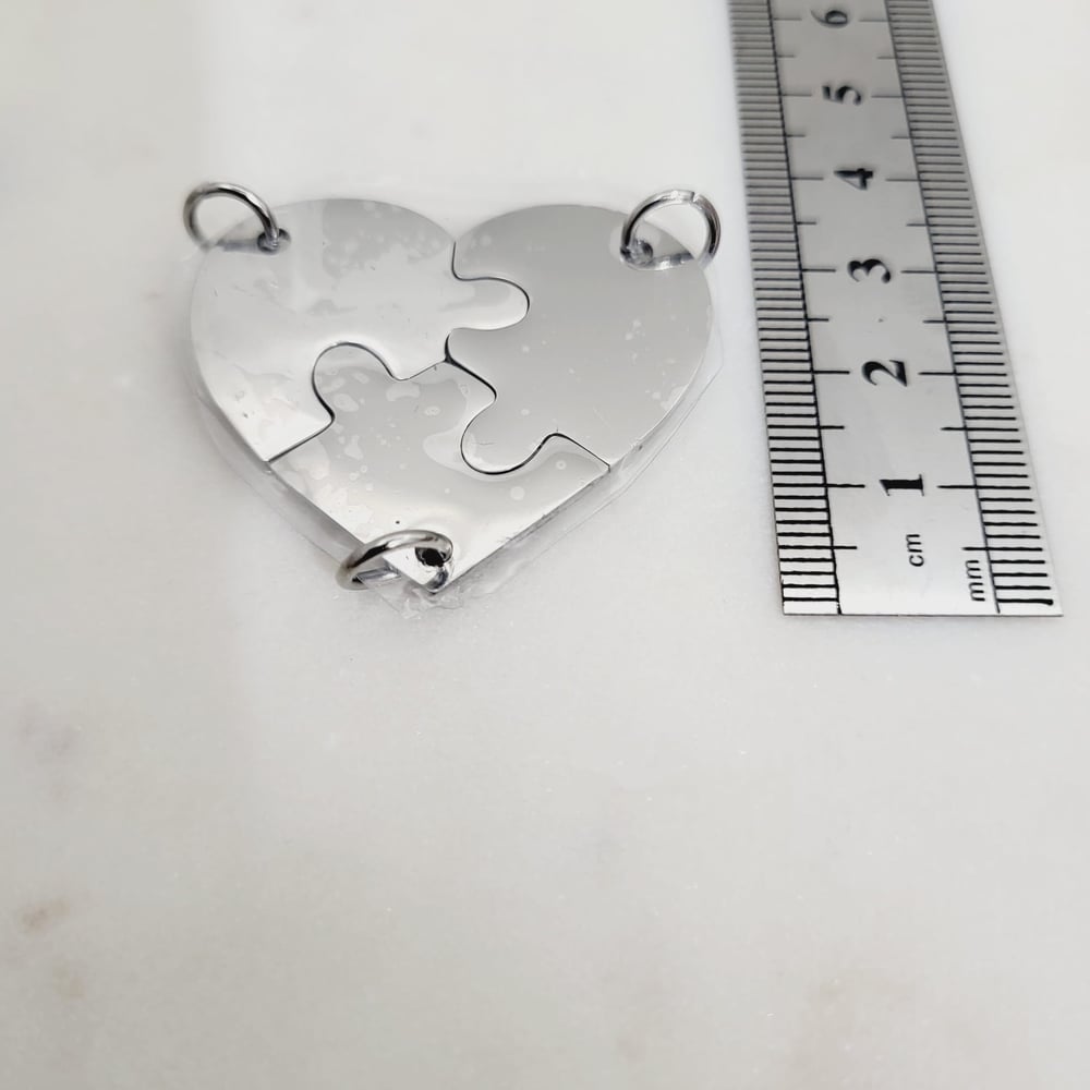Image of Laser Engravable Charms for Family of 3 / 3 Friends HEART Keychain & Necklace - Steel Silver Color