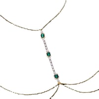 Image 4 of Rhinestone and Faux Emerald Neck Body Chain