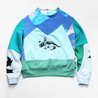 Image 1 of triceratops maple leaf courtneycourtney adult M medium longsleeve patchwork funnel neck sweatshirt