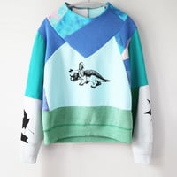 Image 5 of triceratops maple leaf courtneycourtney adult M medium longsleeve patchwork funnel neck sweatshirt