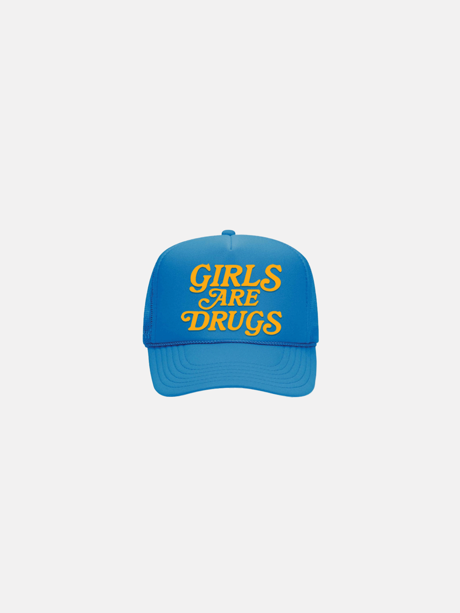 Image of GIRLS ARE DRUGS® TRUCKERS - CAROLINA BLUE / YELLOW