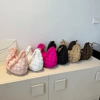 Image 1 of Stitched Square Cloth Zipper Shoulder Bag