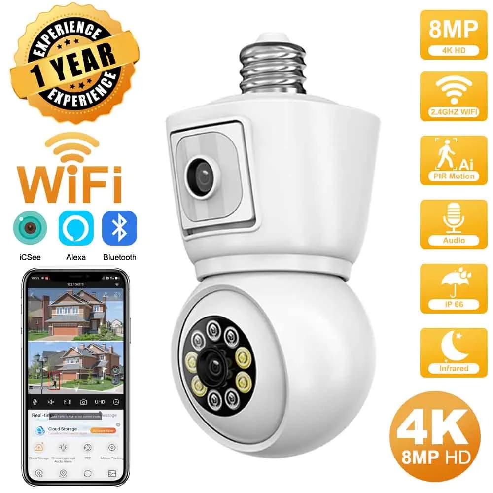 MSL 4K 8MP E27 Bulb WiFi Security Camera with Night Vision