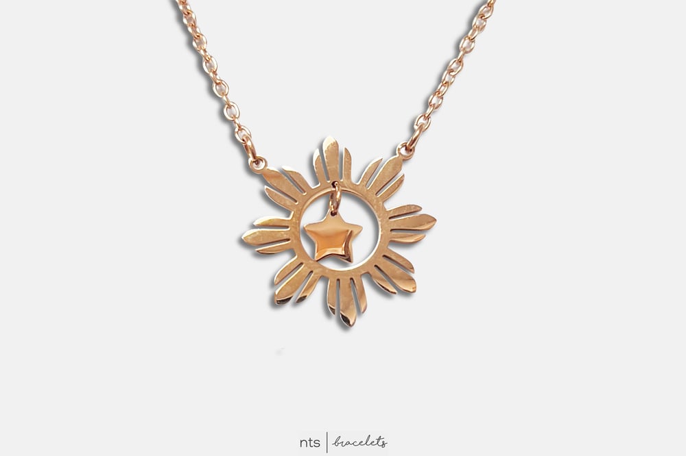 Image of ROSE GOLD FULL SUN NECKLACE WITH DANGLING STAR (Rose Gold)