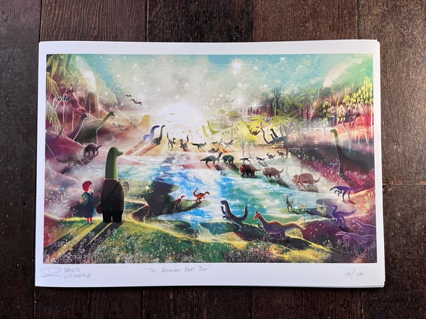 Image of 'The Dinosaur Next Door' Fine-Art/Giclée print.