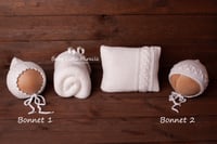 Image 3 of Knitted pillow wrap and bonnet hats white