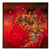 Image 1 of Original Canvas - Butterflies on Crimson - 40" x 40"