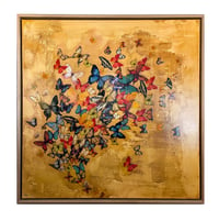 Image 1 of Original Canvas - Butterflies on Yellow Ochre - 30" x 30"