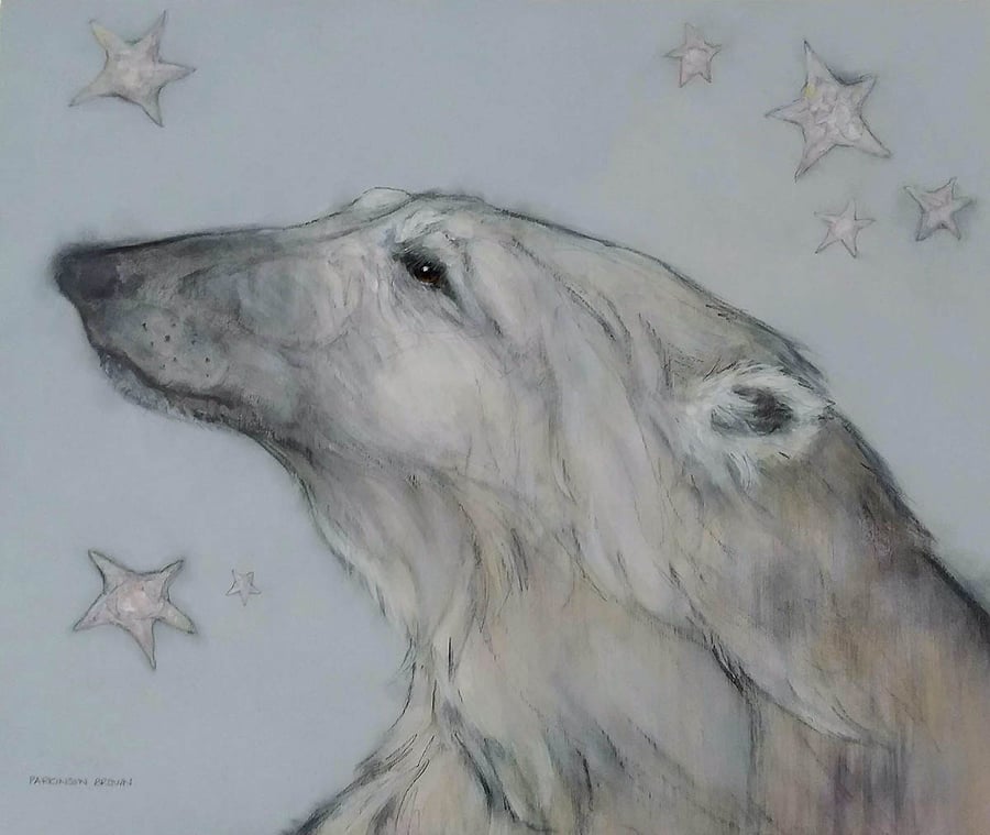 Image of Sylvia Parkinson Brown - 'Starlight Bear' - Mixed Media On Wood Panel