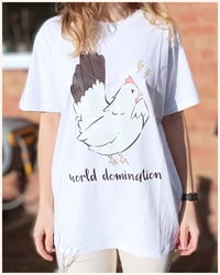 Image 1 of "World Domination" Chicken T-shirt. Funny Unisex Relaxed Fit Tee