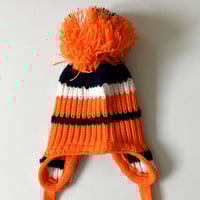 Image 2 of Bonnet laine orange rayures naissance stock neuf années 70