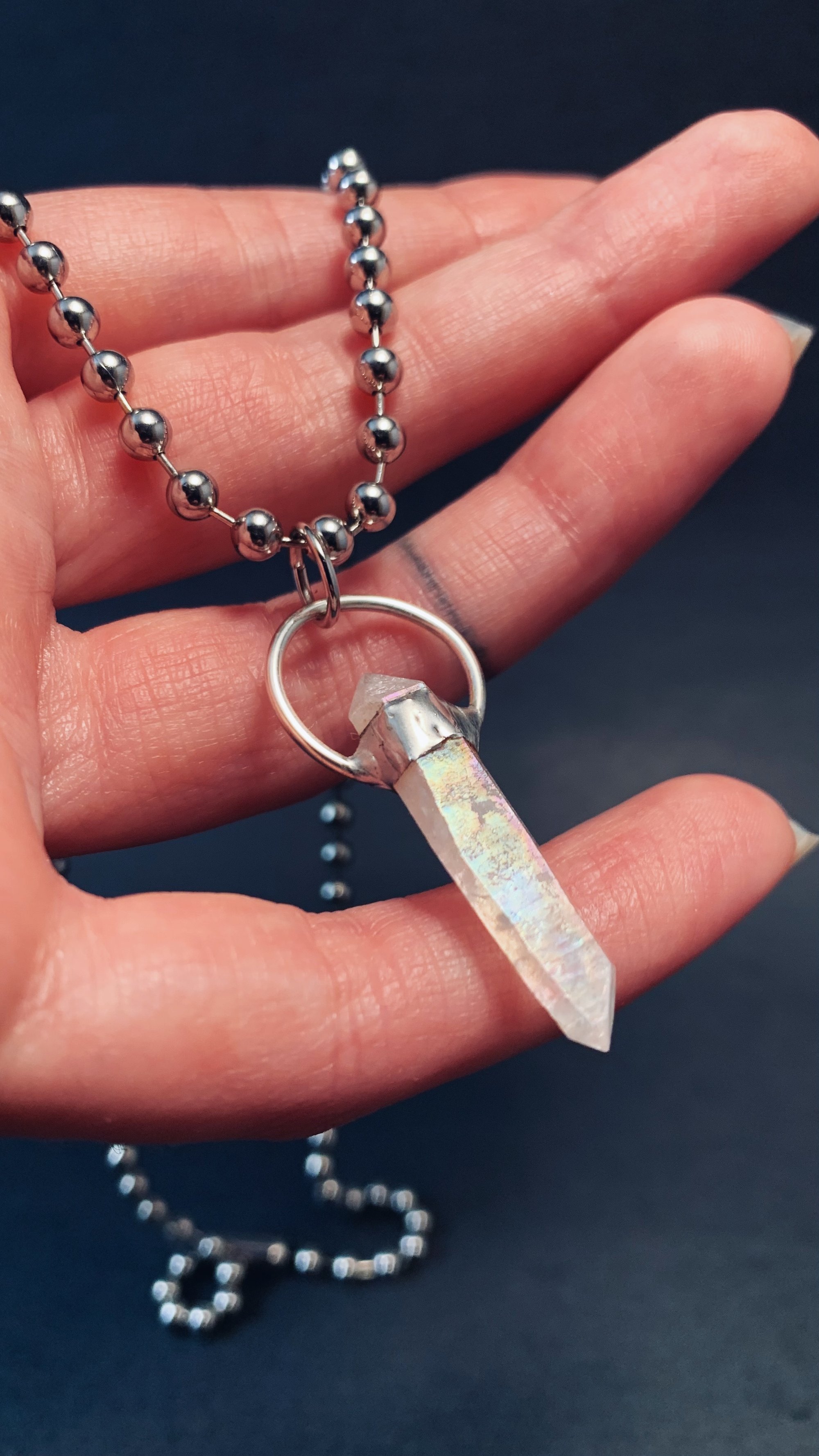 Aura Quartz Ball Chain Silver Necklace | Fog & Fae