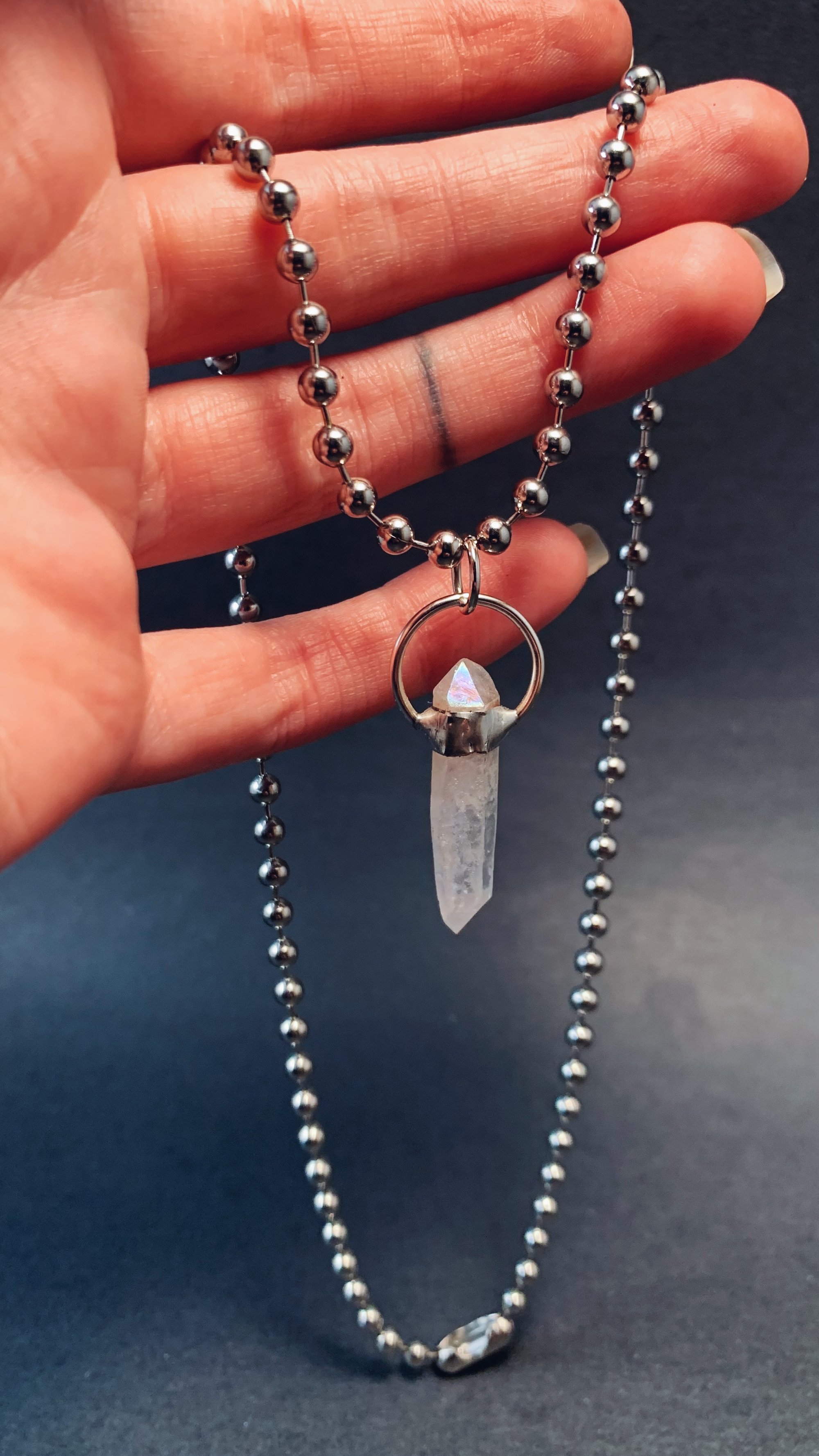 Aura Quartz Ball Chain Silver Necklace | Fog & Fae
