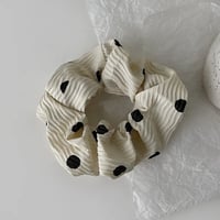 Image 3 of Ribbed Black Polka Dot Scrunchie