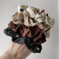 Image 2 of Ribbed Black Polka Dot Scrunchie