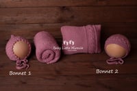 Image 2 of Knitted pillow wrap and bonnet hats pink