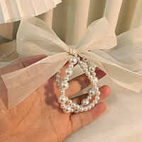 Image 2 of Imitation Pearl Sheer Bow Hair Tie