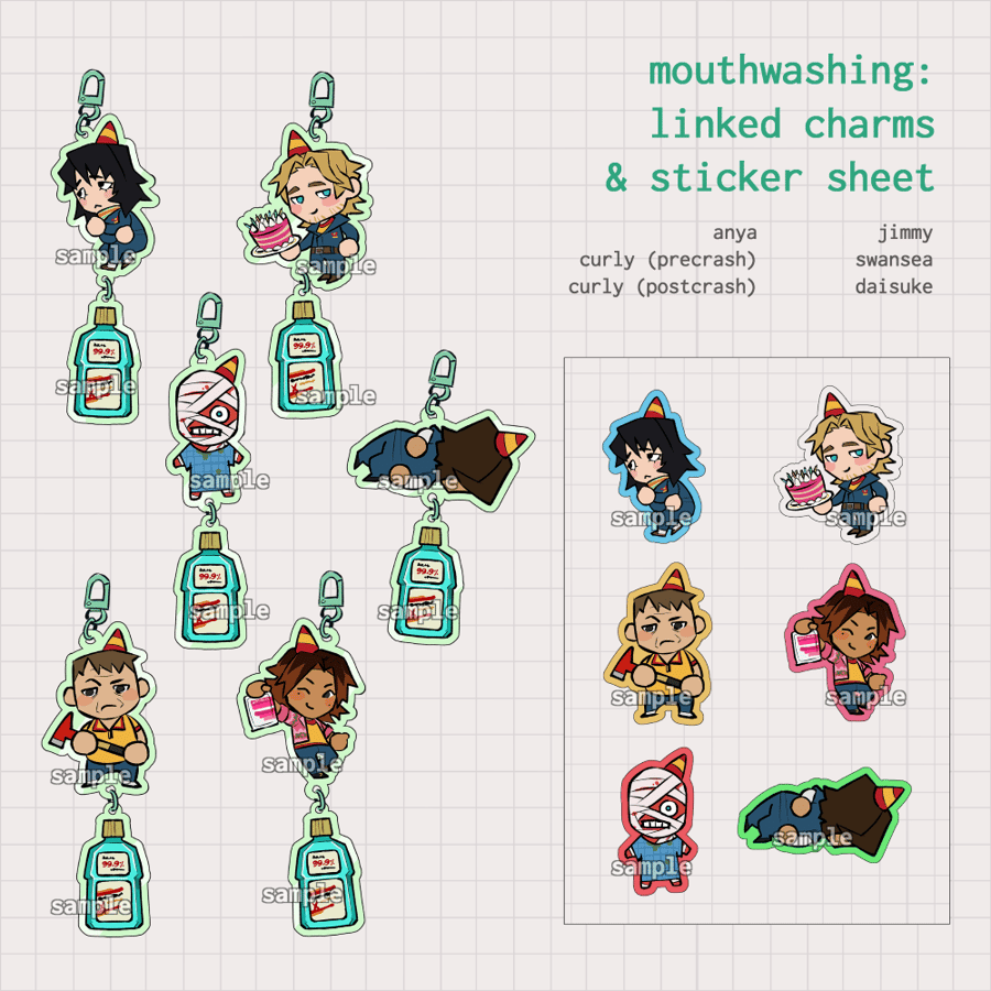 Image of [PREORDER] mouthwashing - linked charms & sticker sheet