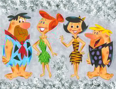 Image of THE FLINTSTONES 11x14 PRINT! FRED WILMA BETTY and BARNEY! CLASSIC KIDS BOOK STYLE!