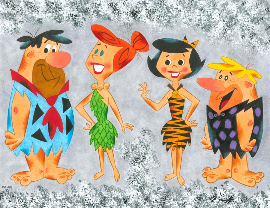 Image of THE FLINTSTONES 11x14 PRINT! FRED WILMA BETTY and BARNEY! CLASSIC KIDS BOOK STYLE!