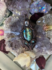 Image 1 of Labradorite Antiqued Copper Pendant with Blue Topaz