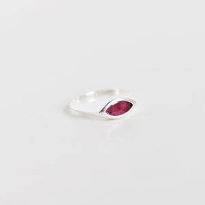 Image of Red Garnet marquise cut silver signet ring