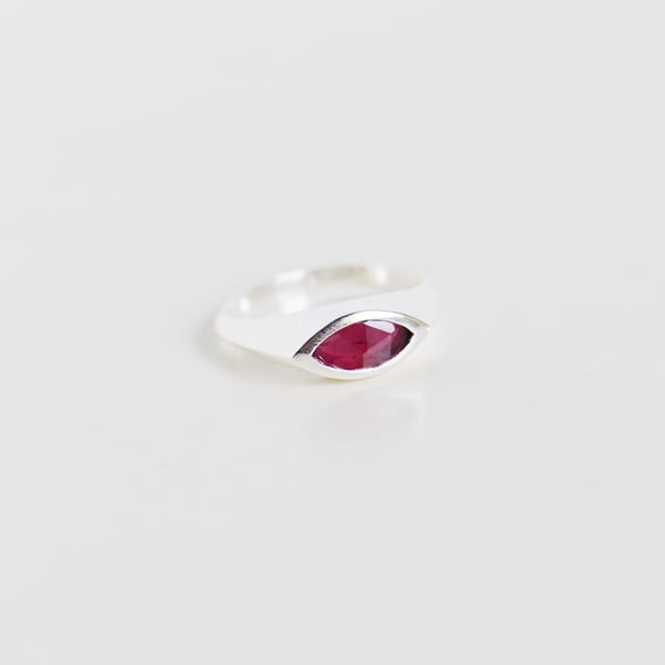 Image of Red Garnet marquise cut silver signet ring