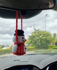 Image 1 of Handmade Crochet Snowman Car Hanger