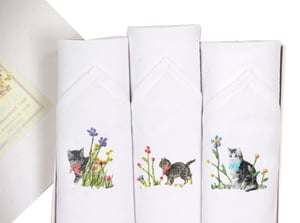 Image of Embroidered Cats Handkerchiefs set