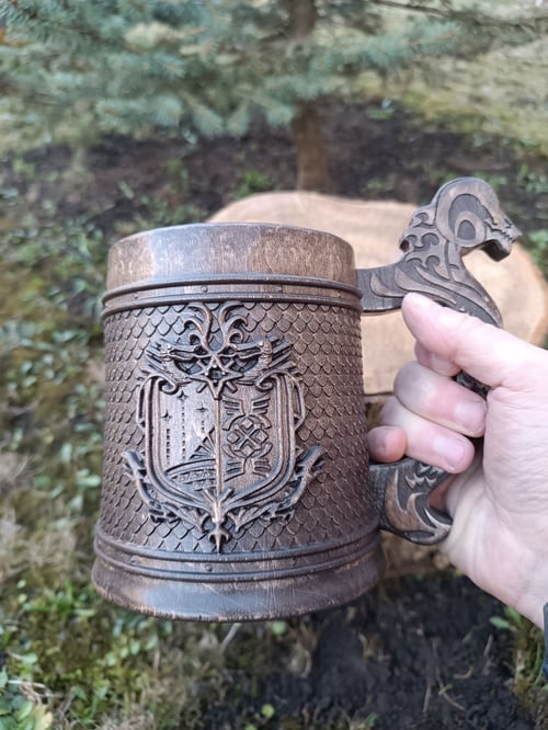 Image of MHW wooden beer mug, monster hunter beer tankard