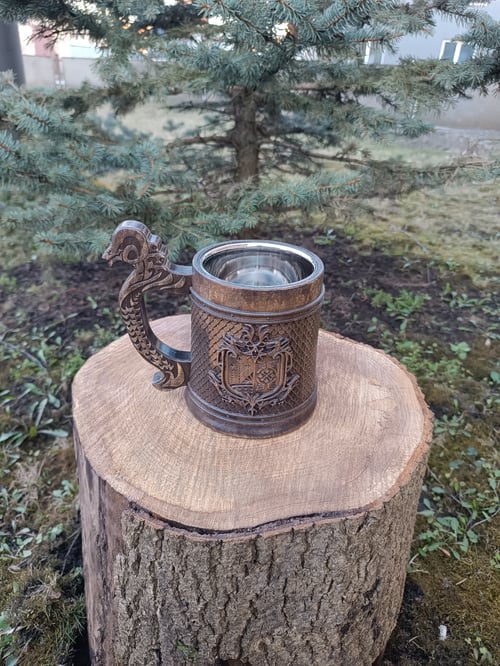 Image of MHW wooden beer mug, monster hunter beer tankard