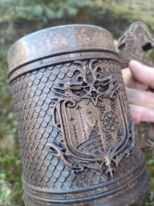 Image of MHW wooden beer mug, monster hunter beer tankard