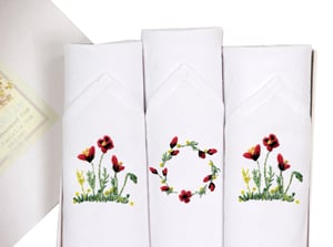 Image of Embroidered Poppies Handkerchiefs Set